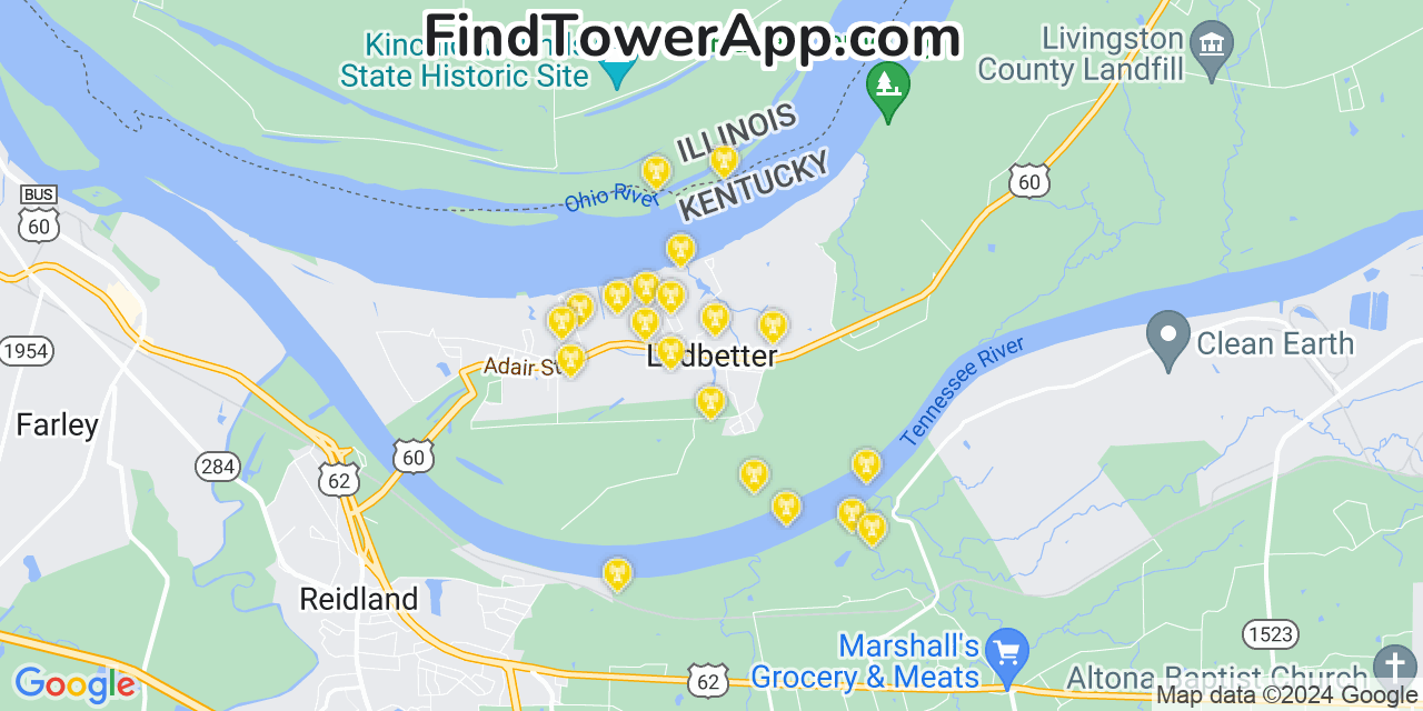 AT&T 4G/5G cell tower coverage map Ledbetter, Kentucky