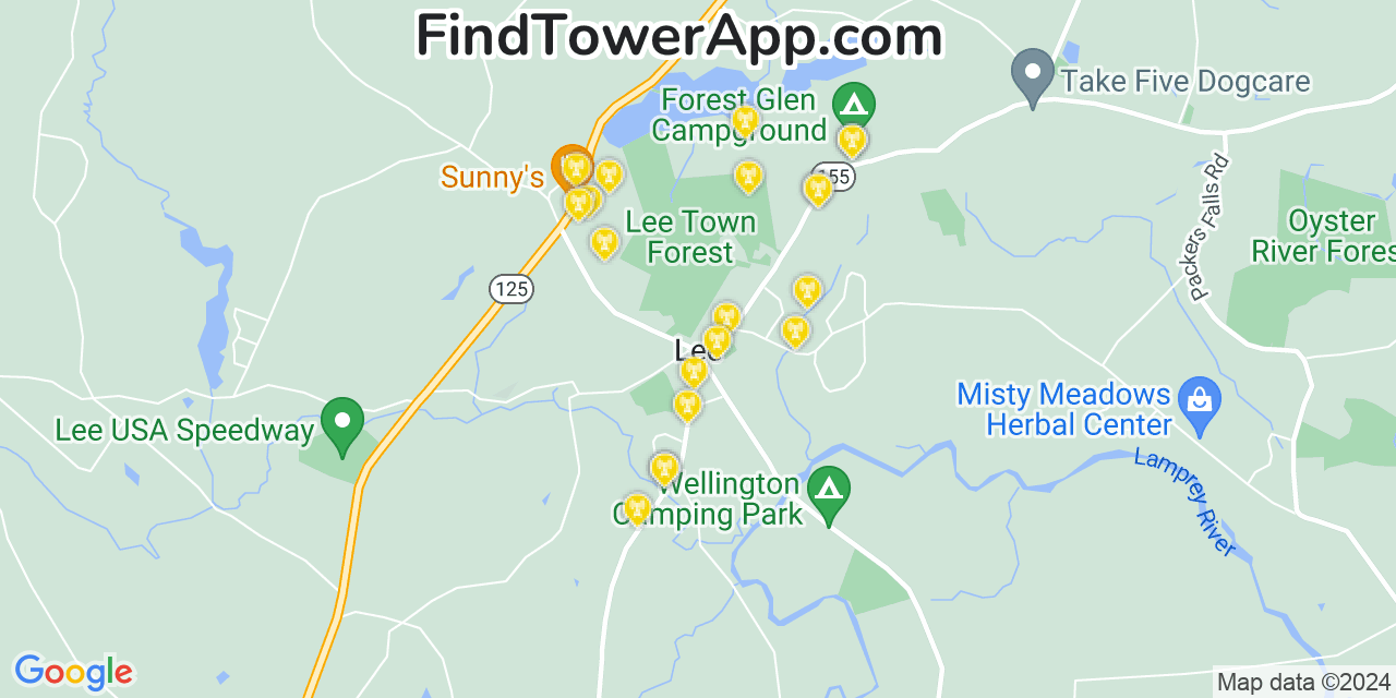 AT&T 4G/5G cell tower coverage map Lee, New Hampshire