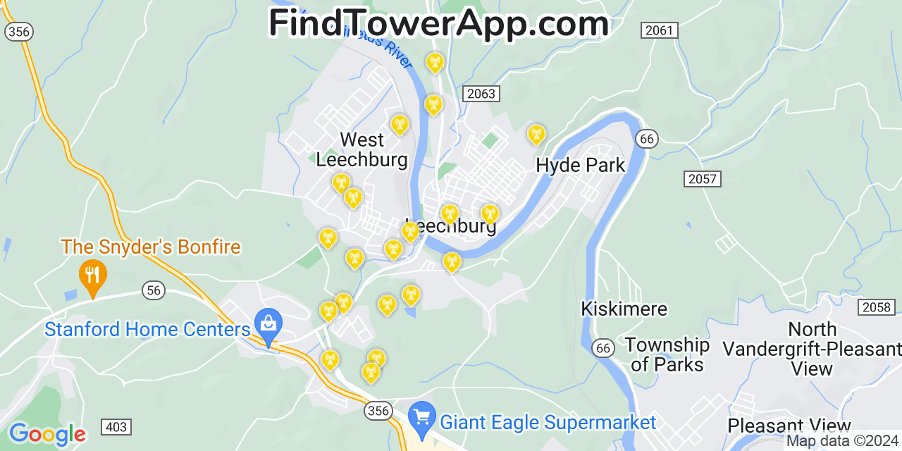 AT&T 4G/5G cell tower coverage map Leechburg, Pennsylvania