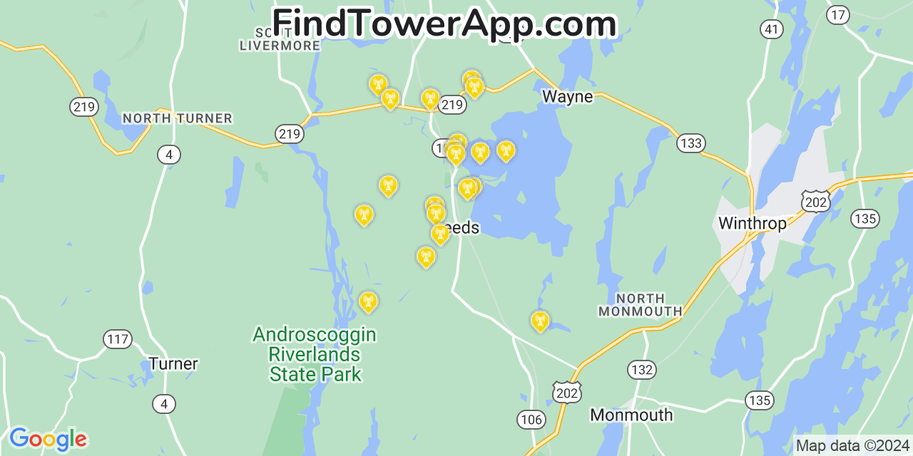 AT&T 4G/5G cell tower coverage map Leeds, Maine