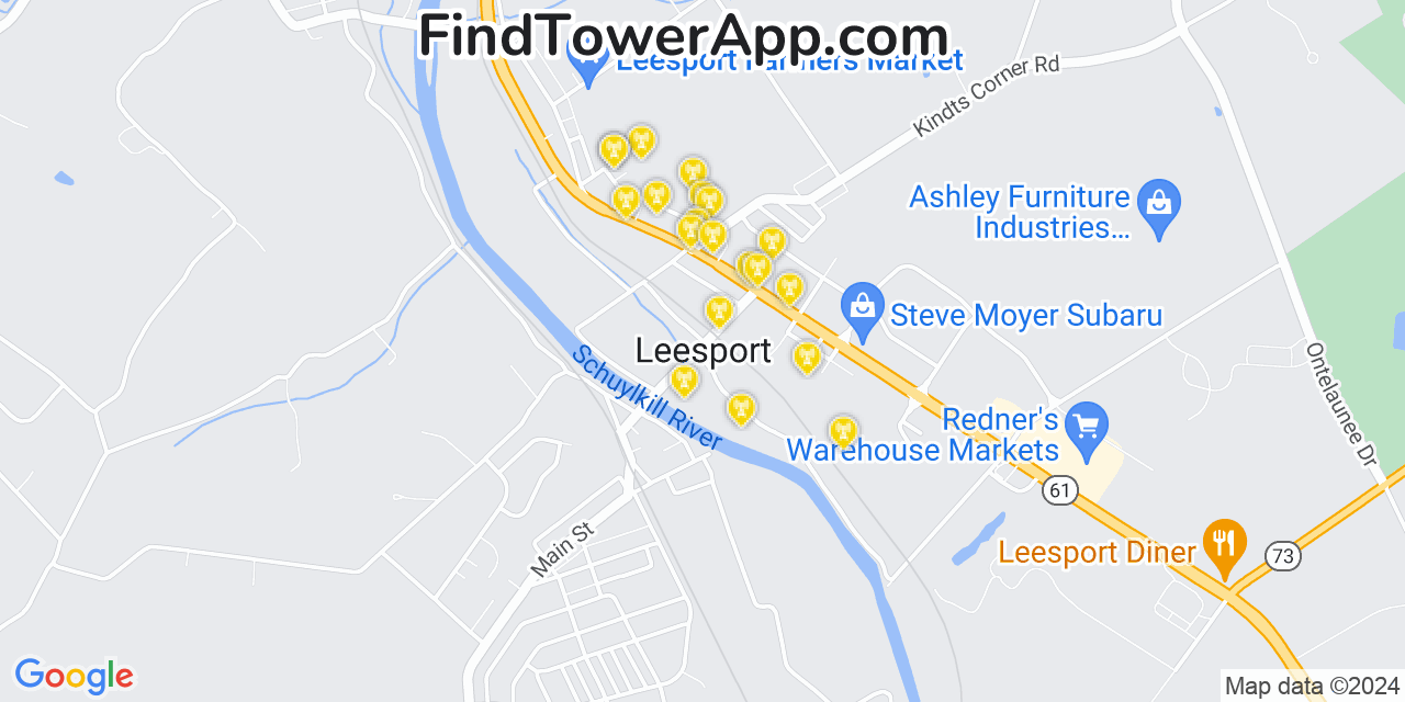 AT&T 4G/5G cell tower coverage map Leesport, Pennsylvania