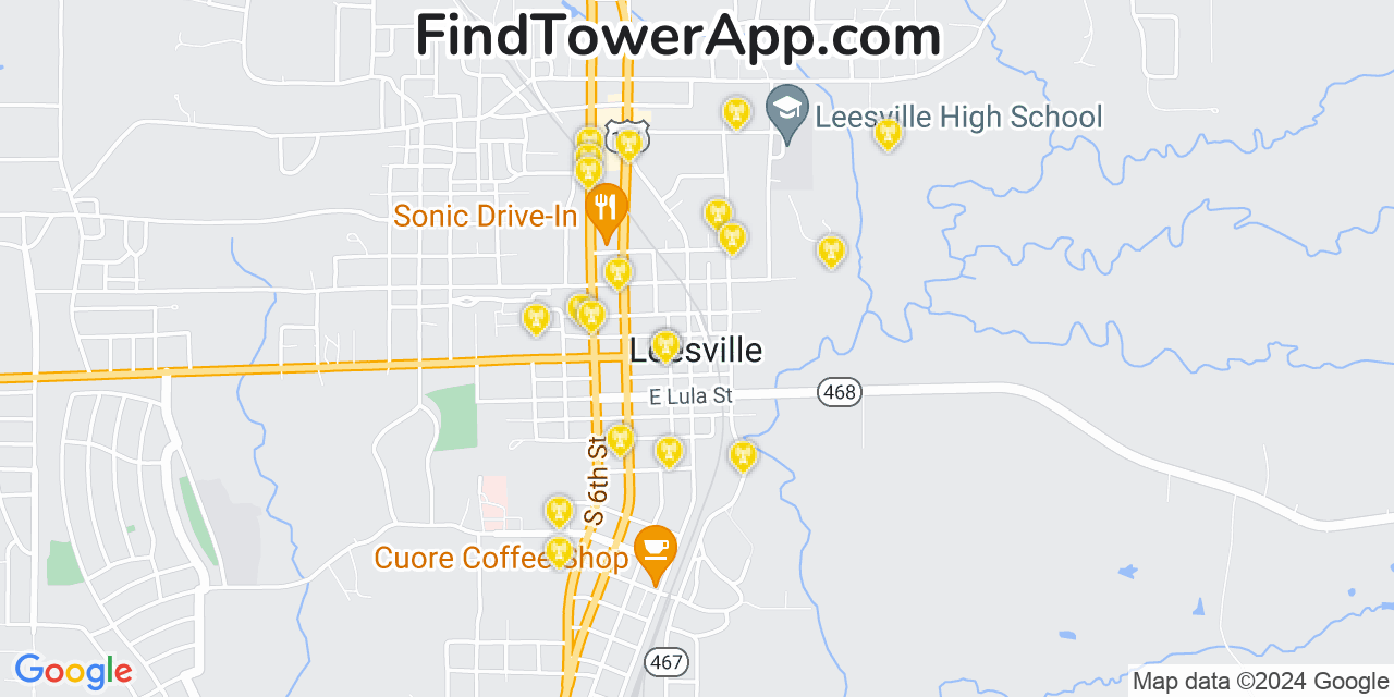 AT&T 4G/5G cell tower coverage map Leesville, Louisiana