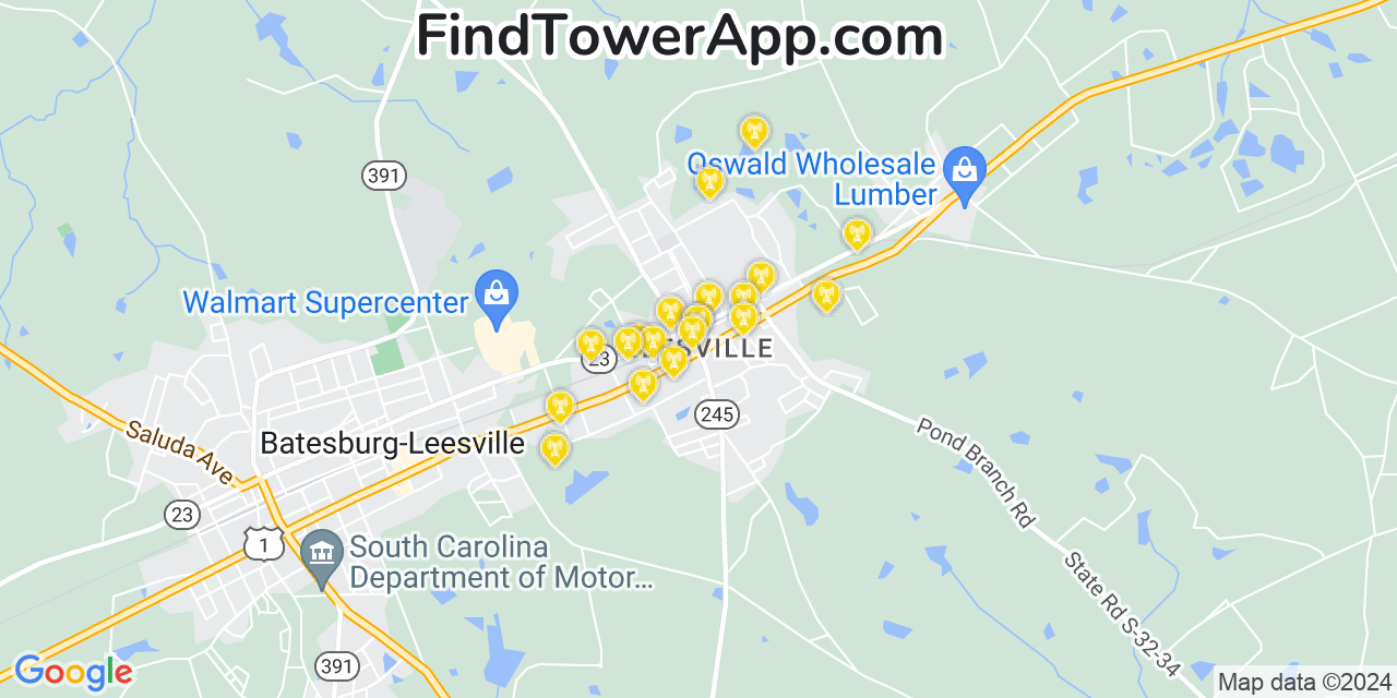 AT&T 4G/5G cell tower coverage map Leesville, South Carolina