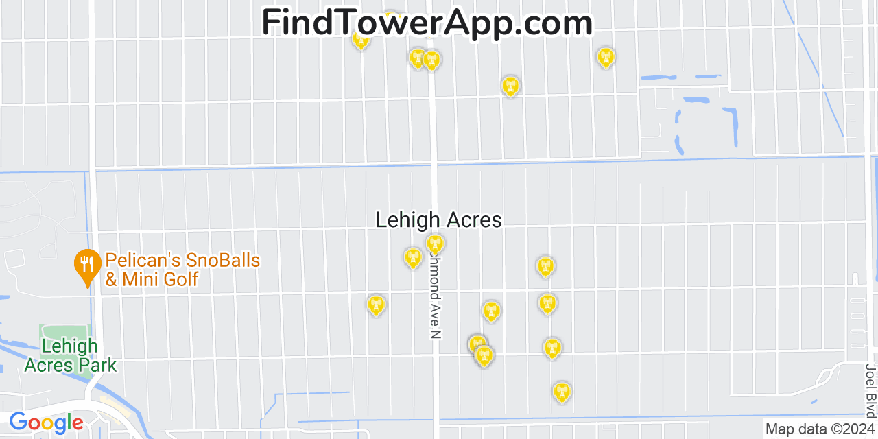 AT&T 4G/5G cell tower coverage map Lehigh Acres, Florida