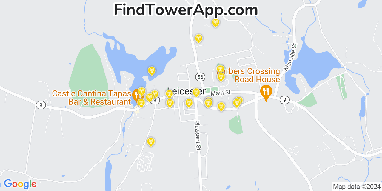 AT&T 4G/5G cell tower coverage map Leicester, Massachusetts