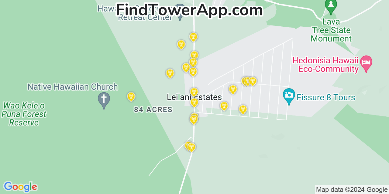 AT&T 4G/5G cell tower coverage map Leilani Estates, Hawaii
