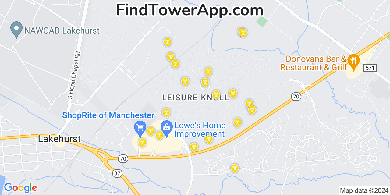 AT&T 4G/5G cell tower coverage map Leisure Knoll, New Jersey