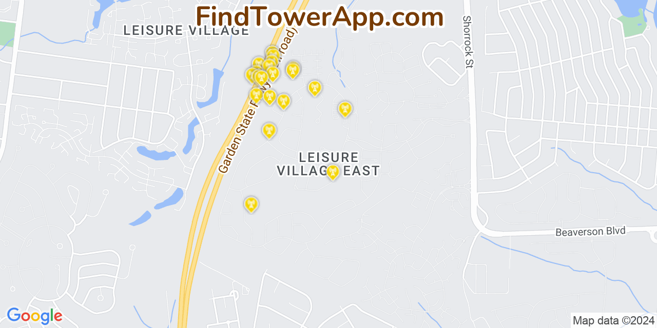AT&T 4G/5G cell tower coverage map Leisure Village East, New Jersey