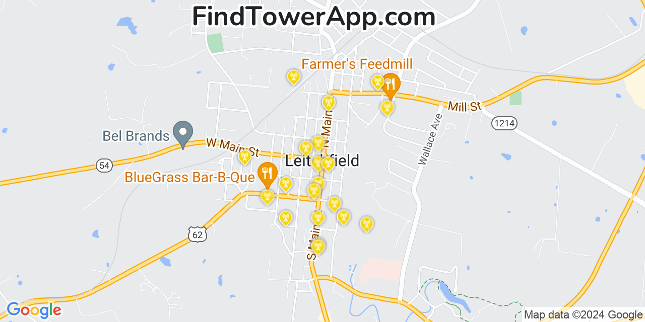 AT&T 4G/5G cell tower coverage map Leitchfield, Kentucky