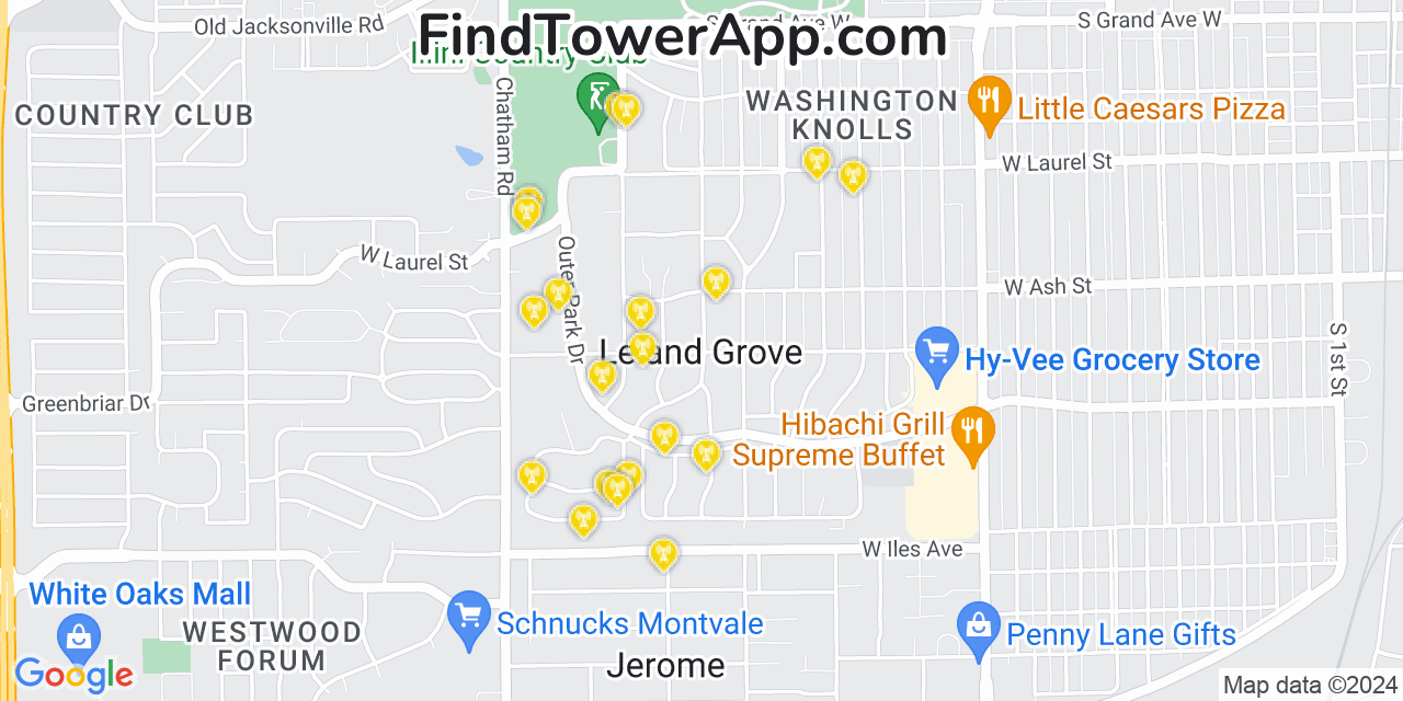 AT&T 4G/5G cell tower coverage map Leland Grove, Illinois
