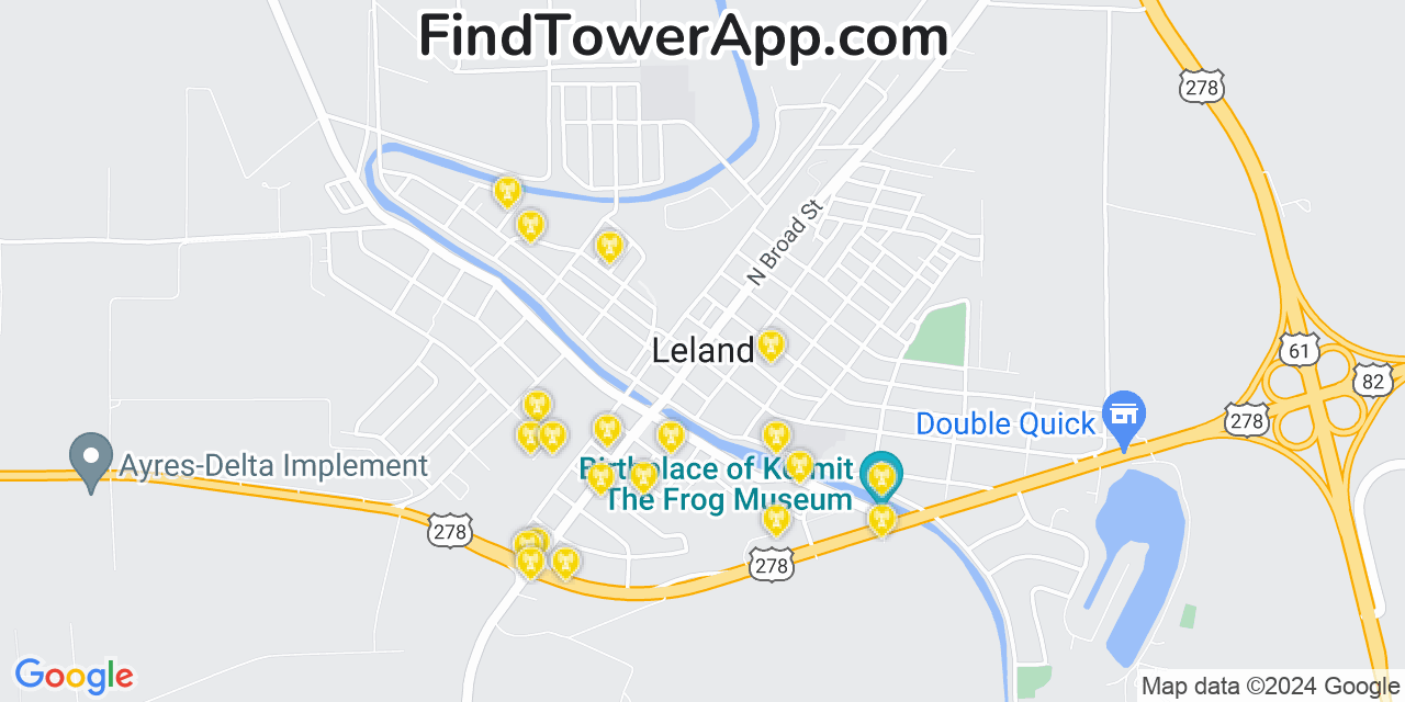 AT&T 4G/5G cell tower coverage map Leland, Mississippi