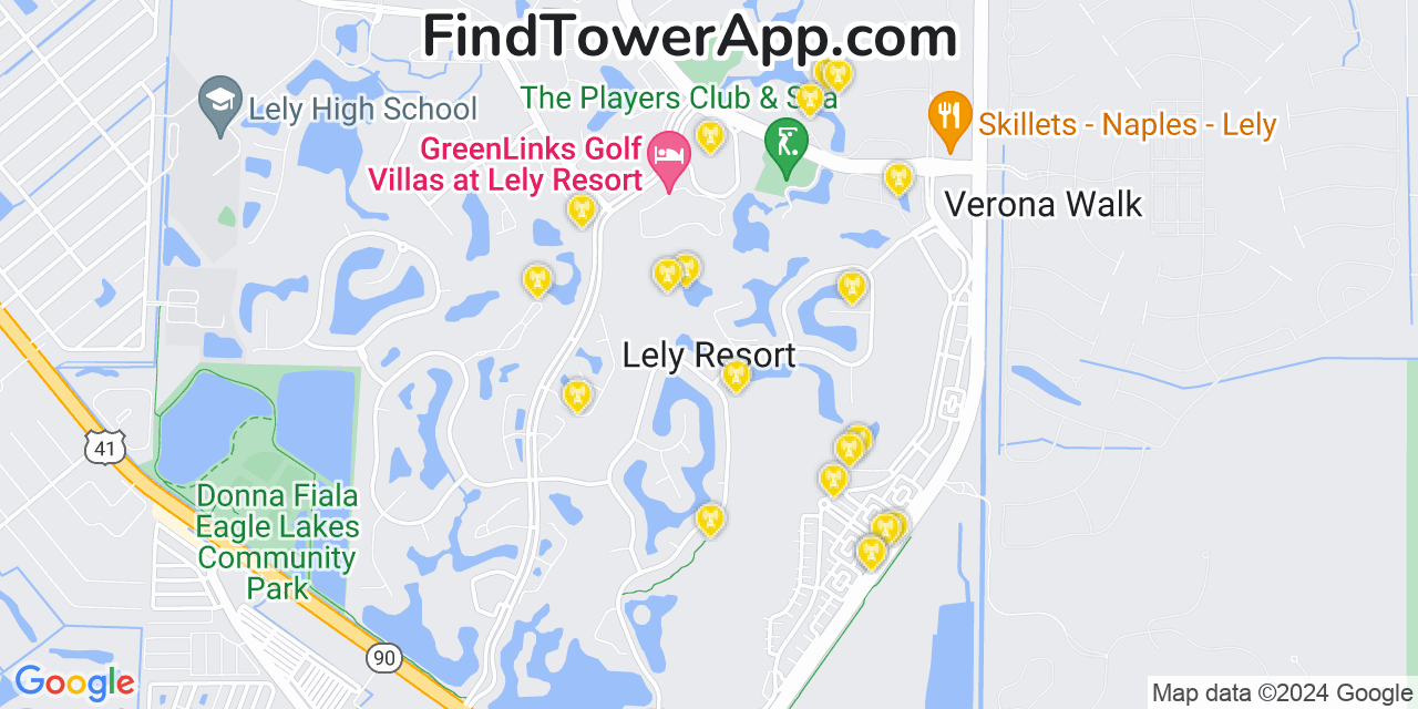 AT&T 4G/5G cell tower coverage map Lely Resort, Florida