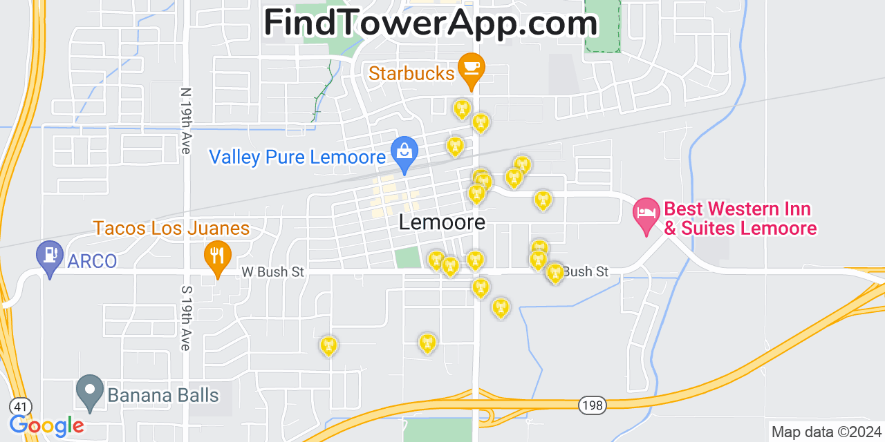 AT&T 4G/5G cell tower coverage map Lemoore, California