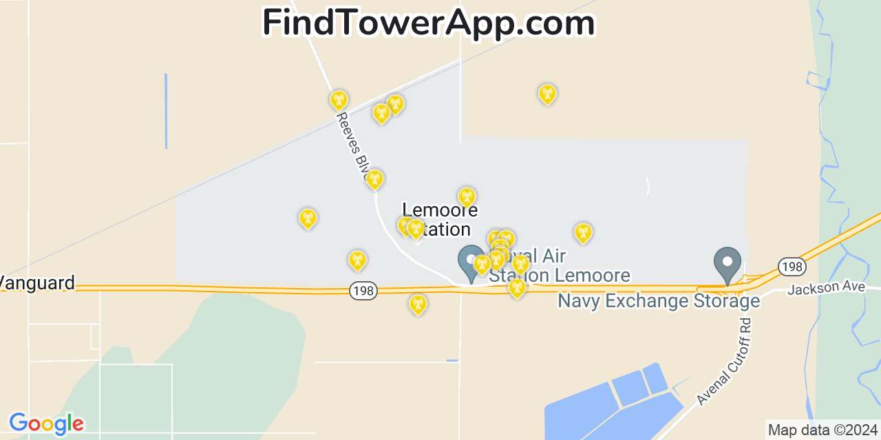 AT&T 4G/5G cell tower coverage map Lemoore Station, California
