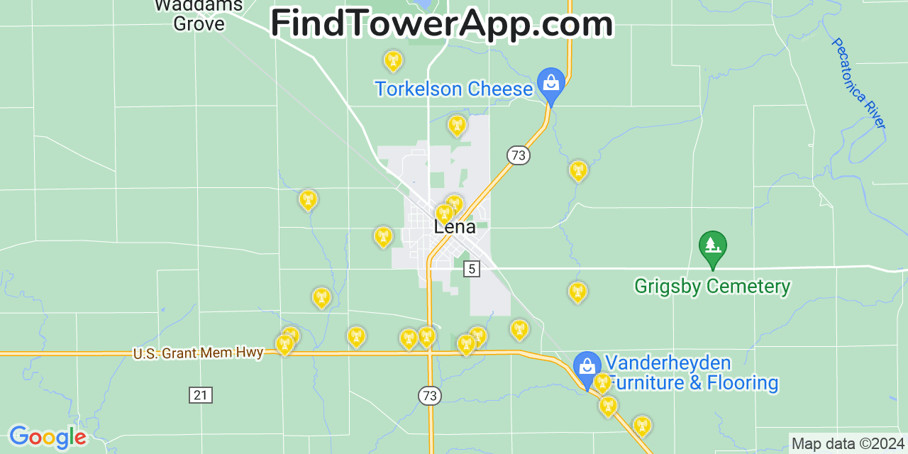 T-Mobile 4G/5G cell tower coverage map Lena, Illinois