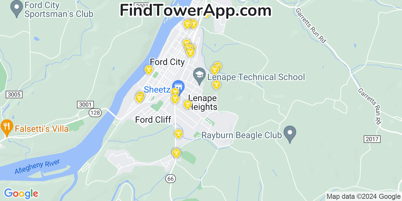 AT&T 4G/5G cell tower coverage map Lenape Heights, Pennsylvania
