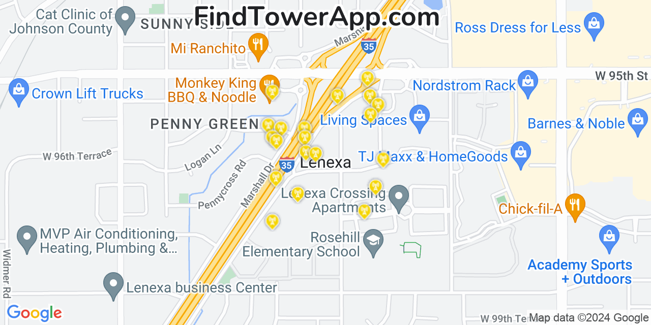 AT&T 4G/5G cell tower coverage map Lenexa, Kansas