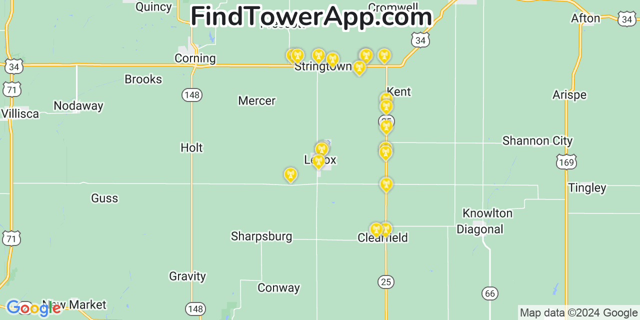 Verizon 4G/5G cell tower coverage map Lenox, Iowa