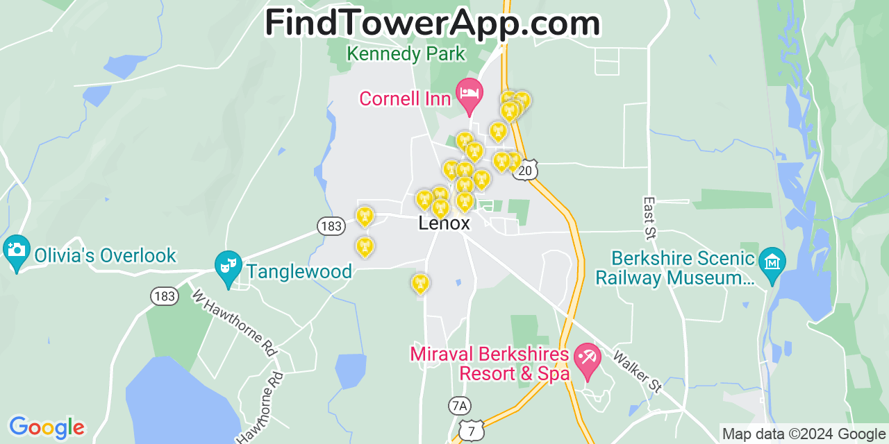 AT&T 4G/5G cell tower coverage map Lenox, Massachusetts