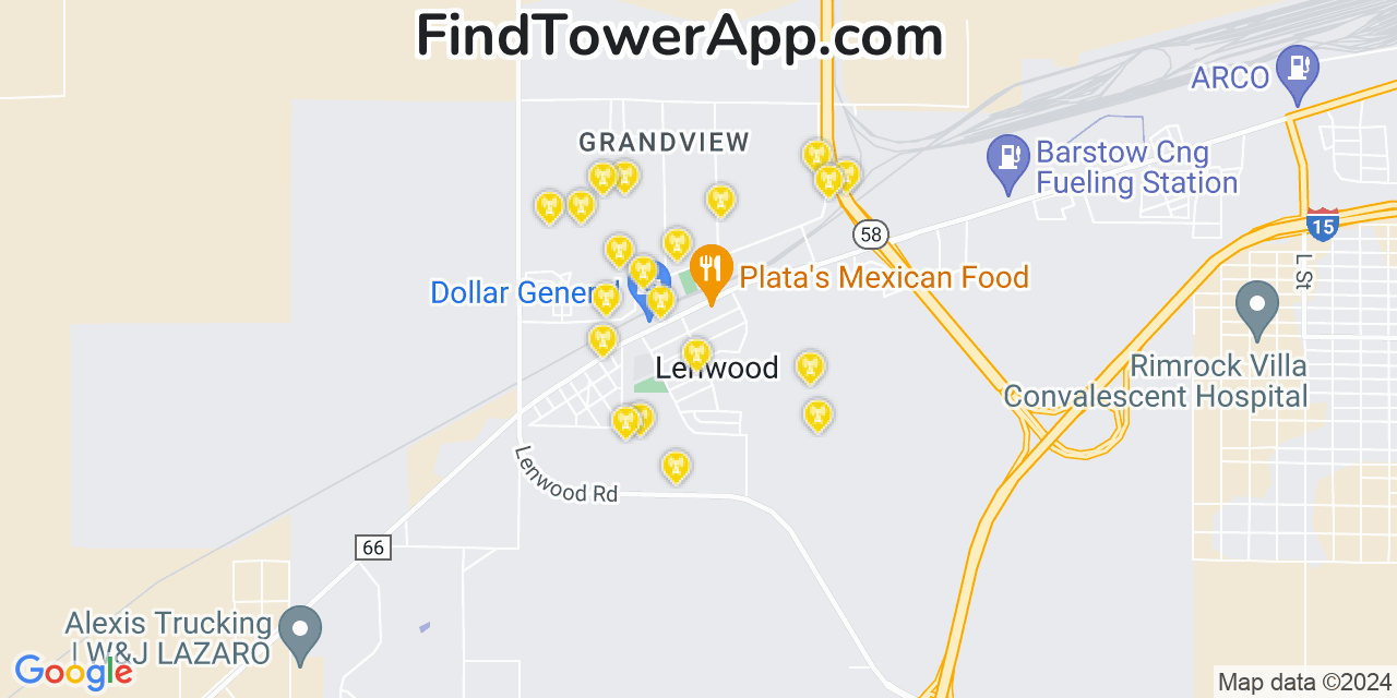 AT&T 4G/5G cell tower coverage map Lenwood, California