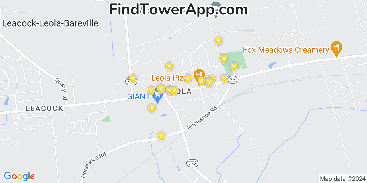 AT&T 4G/5G cell tower coverage map Leola, Pennsylvania