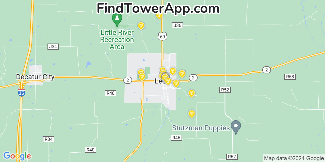 AT&T 4G/5G cell tower coverage map Leon, Iowa