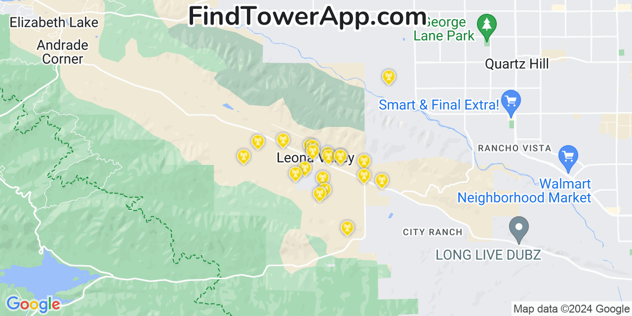 AT&T 4G/5G cell tower coverage map Leona Valley, California