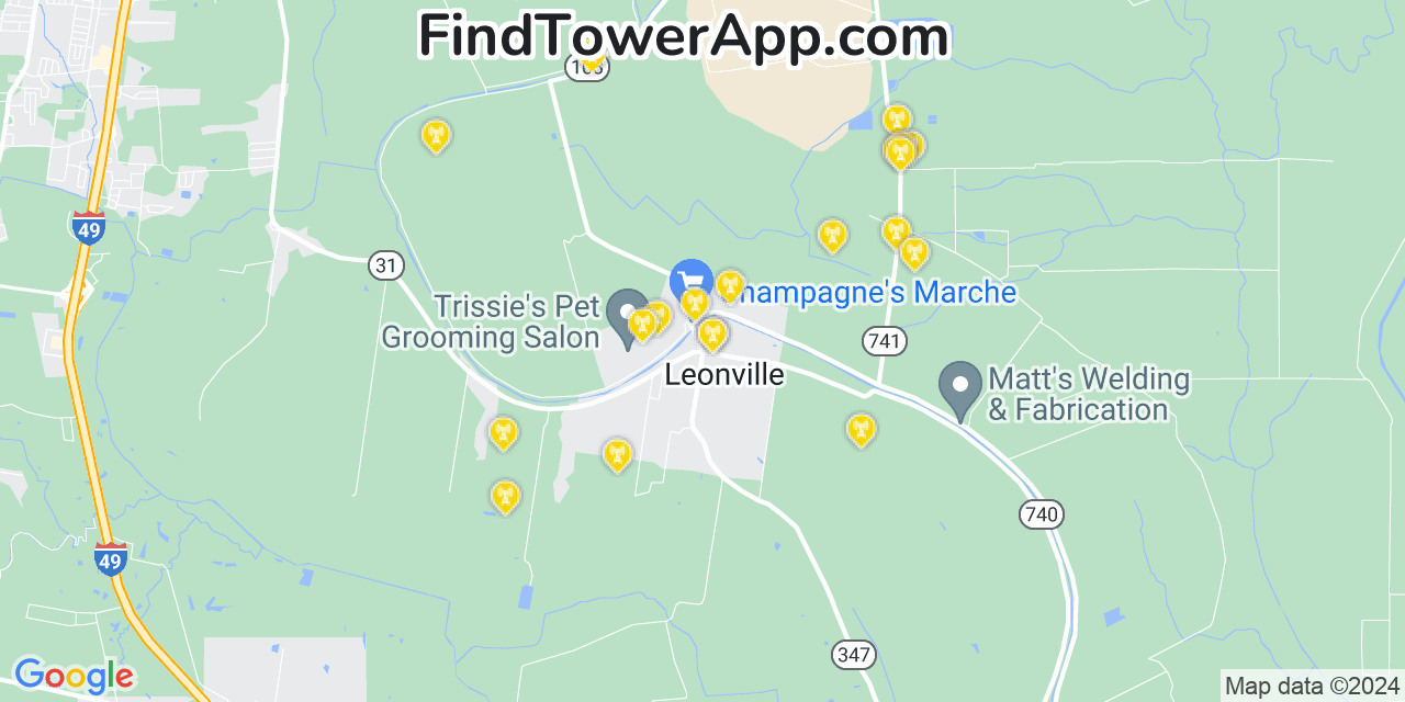 Verizon 4G/5G cell tower coverage map Leonville, Louisiana