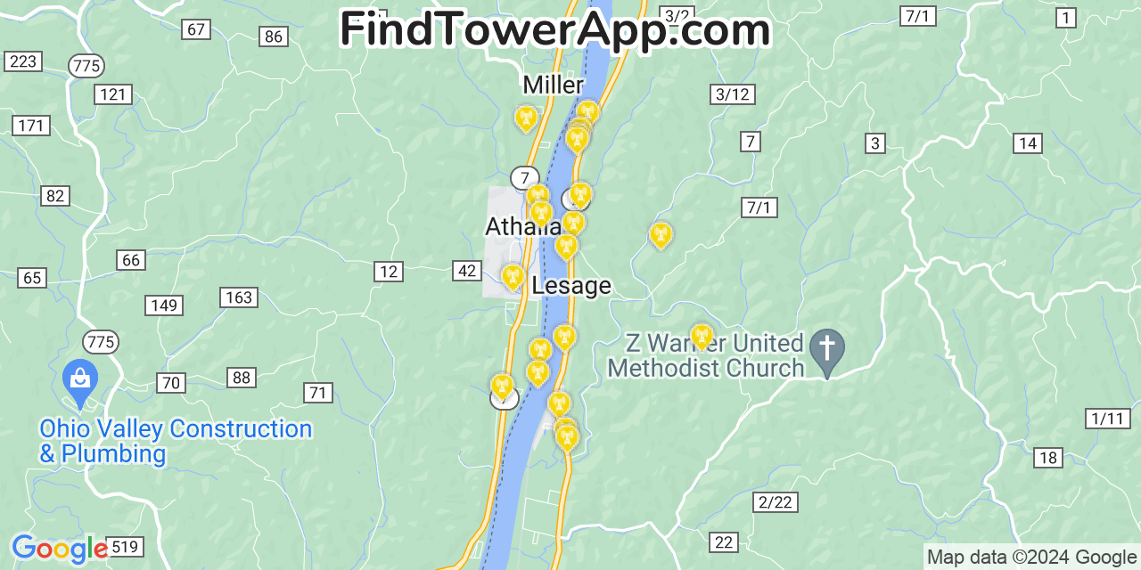 AT&T 4G/5G cell tower coverage map Lesage, West Virginia