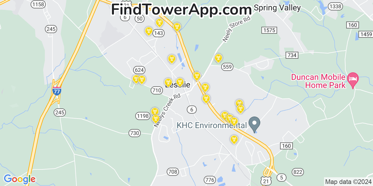 AT&T 4G/5G cell tower coverage map Lesslie, South Carolina