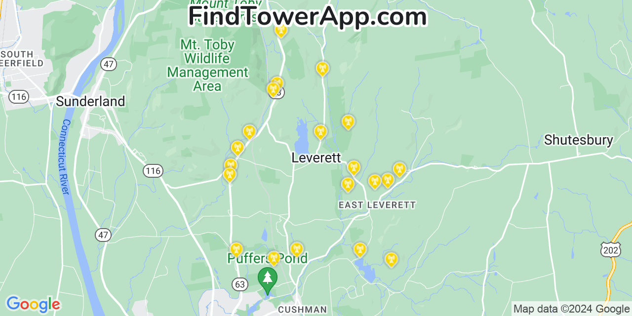 T-Mobile 4G/5G cell tower coverage map Leverett, Massachusetts