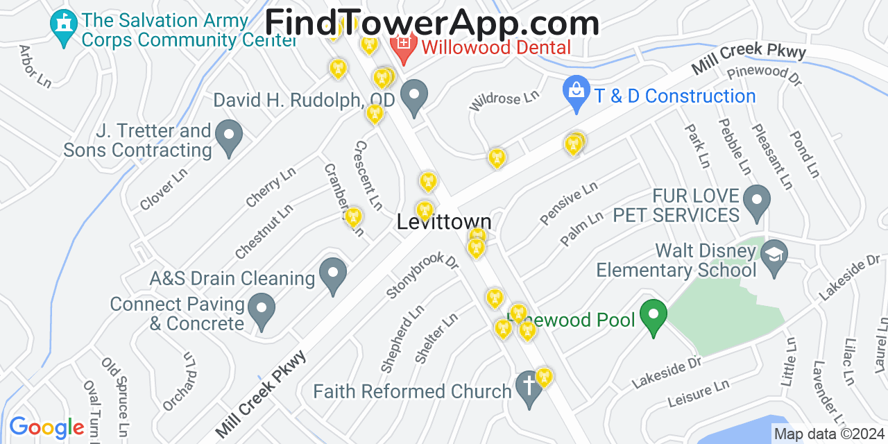 T-Mobile 4G/5G cell tower coverage map Levittown, Pennsylvania