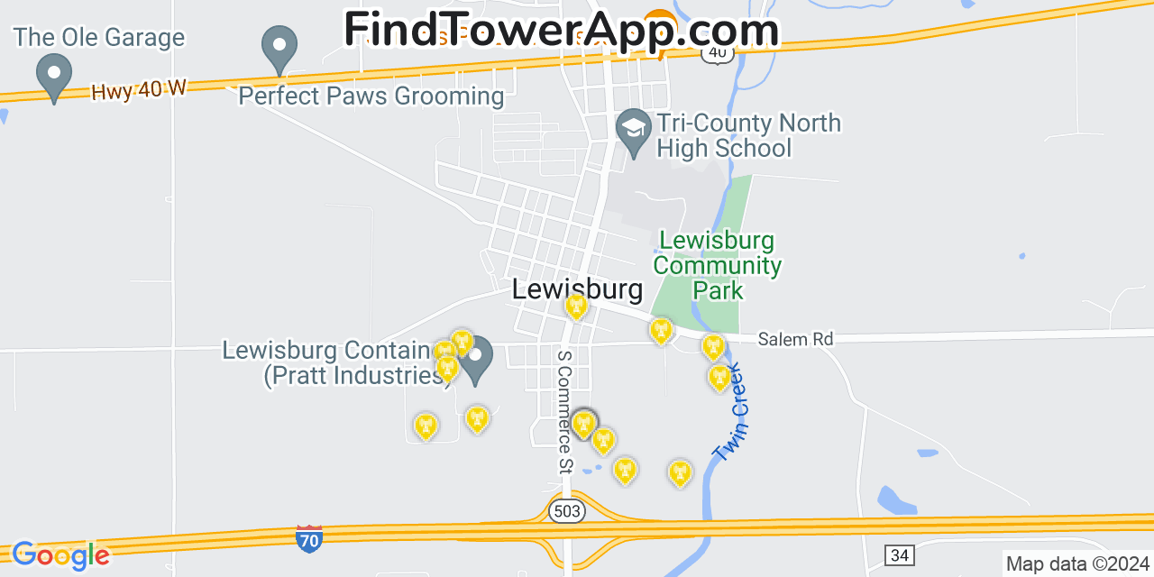 AT&T 4G/5G cell tower coverage map Lewisburg, Ohio