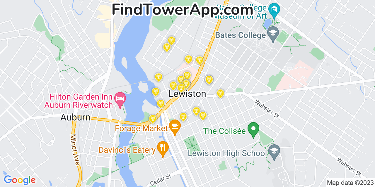 AT&T 4G/5G cell tower coverage map Lewiston, Maine