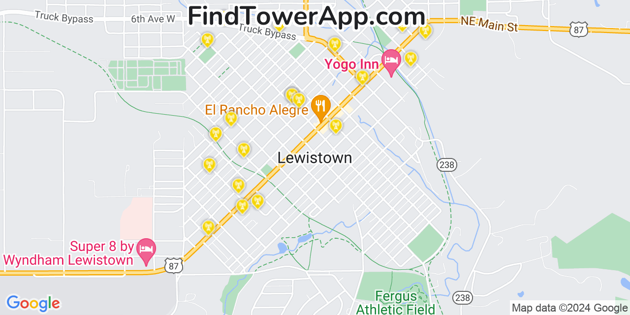 AT&T 4G/5G cell tower coverage map Lewistown, Montana