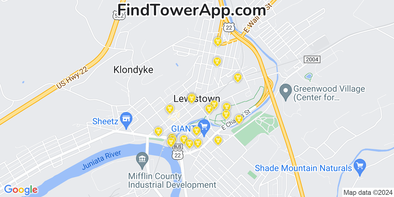 T-Mobile 4G/5G cell tower coverage map Lewistown, Pennsylvania