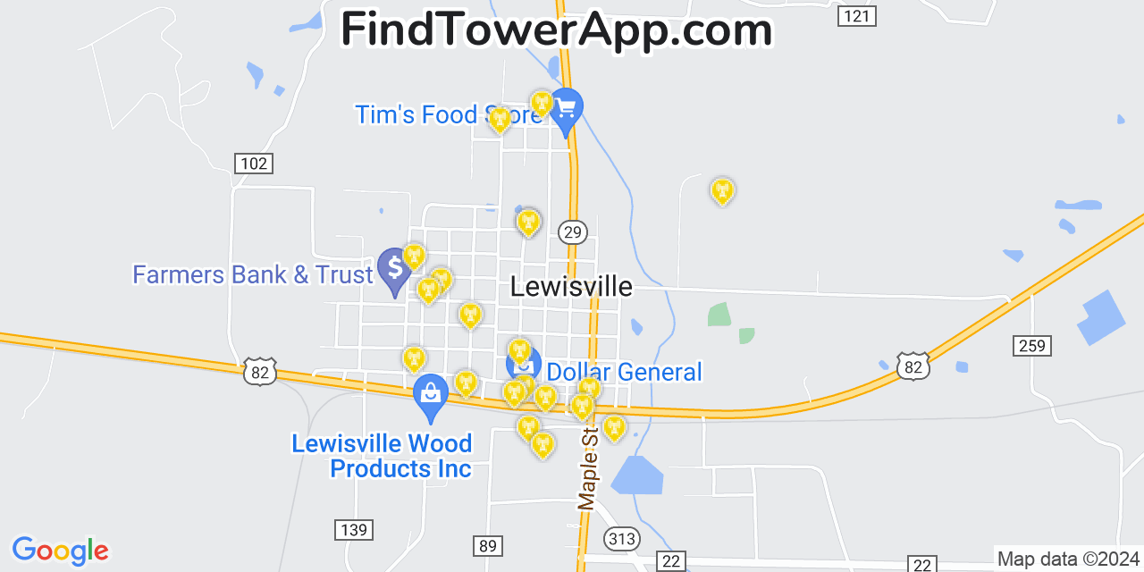 Verizon 4G/5G cell tower coverage map Lewisville, Arkansas