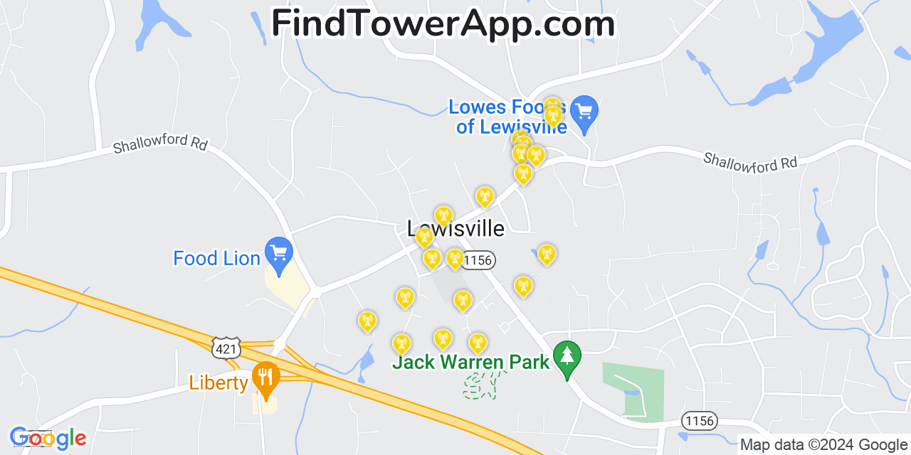 AT&T 4G/5G cell tower coverage map Lewisville, North Carolina