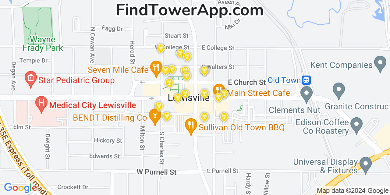 AT&T 4G/5G cell tower coverage map Lewisville, Texas
