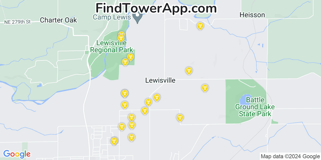 AT&T 4G/5G cell tower coverage map Lewisville, Washington