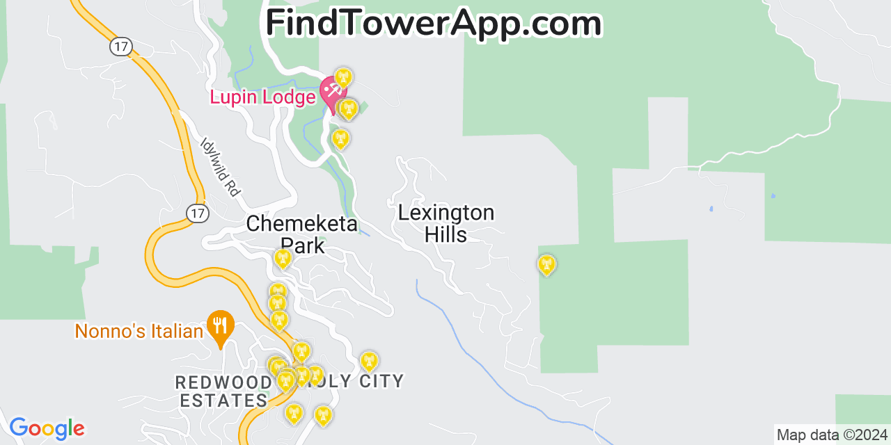 Verizon 4G/5G cell tower coverage map Lexington Hills, California