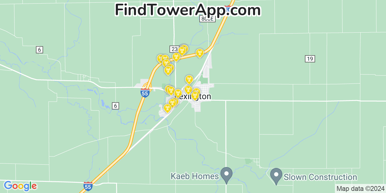 Verizon 4G/5G cell tower coverage map Lexington, Illinois