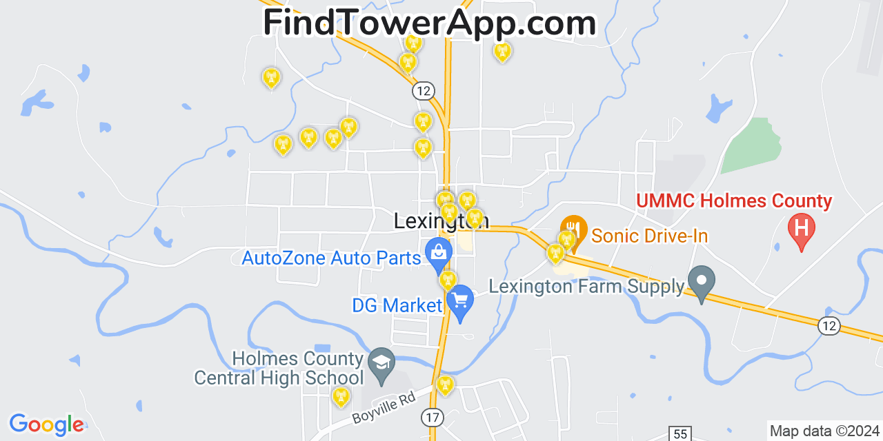 AT&T 4G/5G cell tower coverage map Lexington, Mississippi