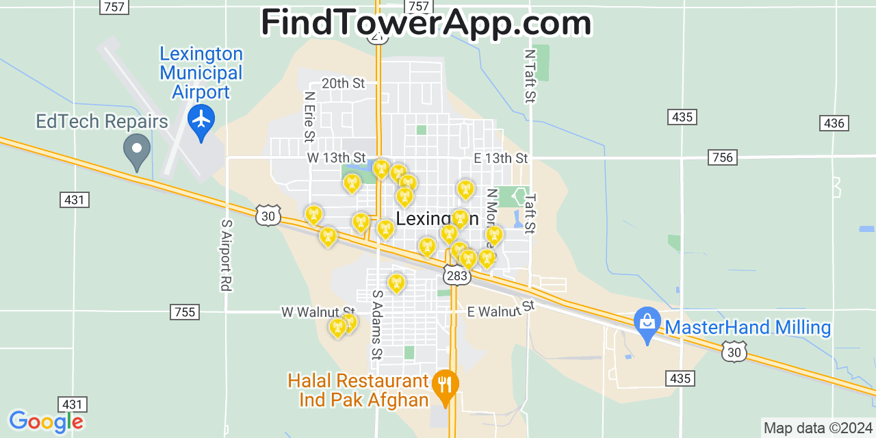 AT&T 4G/5G cell tower coverage map Lexington, Nebraska