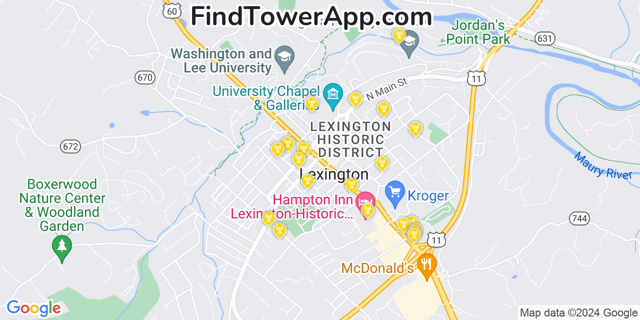 AT&T 4G/5G cell tower coverage map Lexington, Virginia