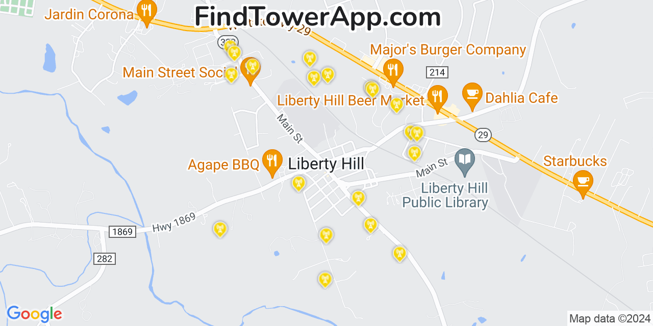 AT&T 4G/5G cell tower coverage map Liberty Hill, Texas