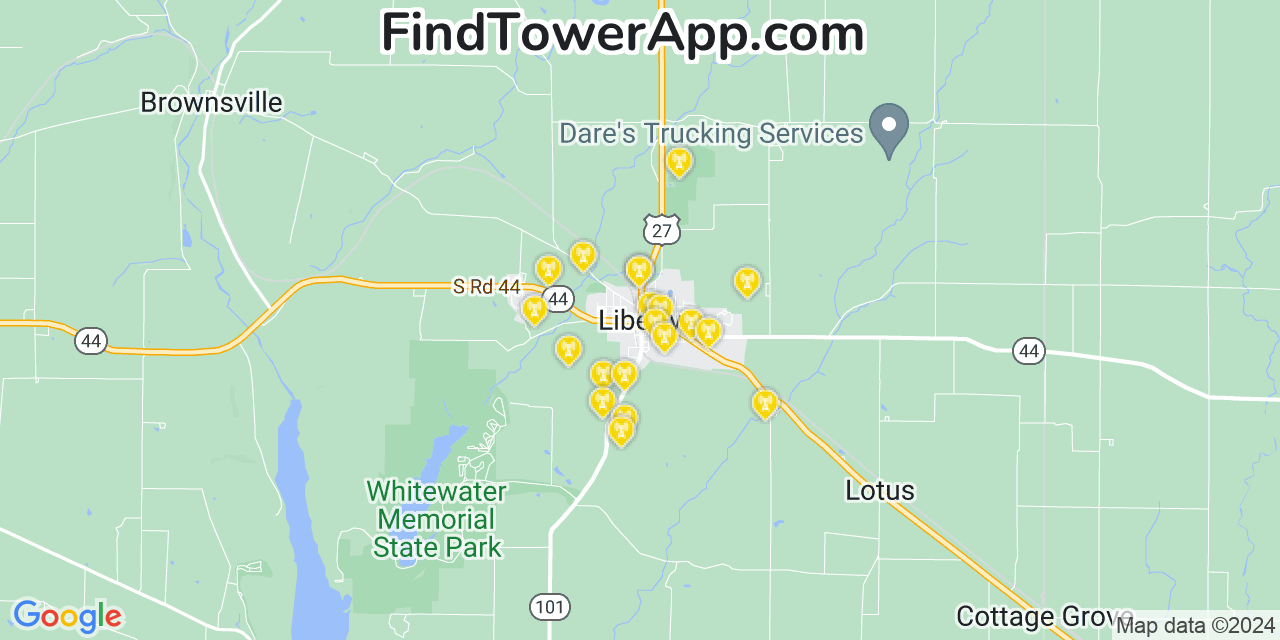 AT&T 4G/5G cell tower coverage map Liberty, Indiana