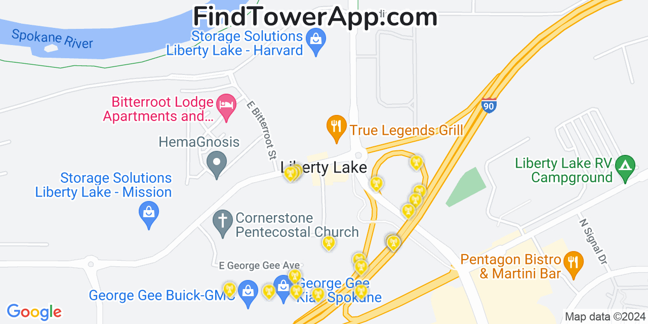 AT&T 4G/5G cell tower coverage map Liberty Lake, Washington