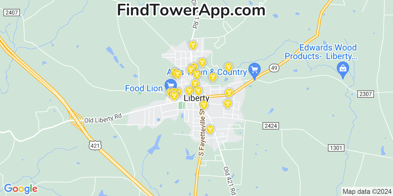 AT&T 4G/5G cell tower coverage map Liberty, North Carolina