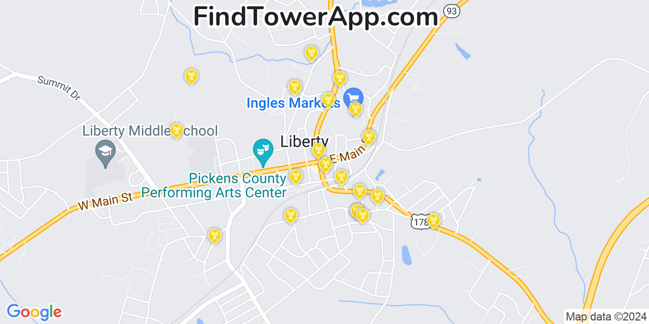 AT&T 4G/5G cell tower coverage map Liberty, South Carolina